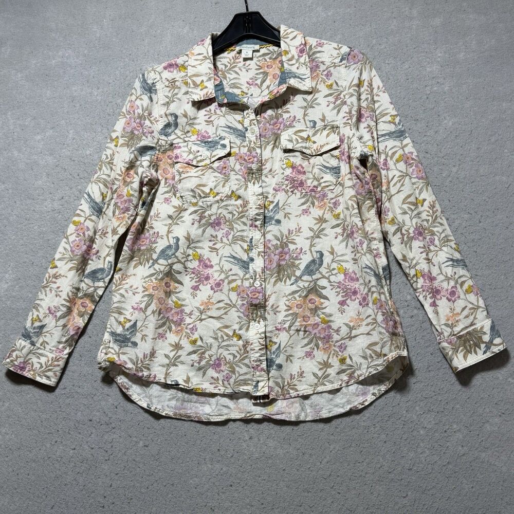 Sundance Mystic Floral Pintuck Long Sleeve Blouse Half Button Down Women Medium